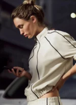 Elegant Two-Piece Relaxed Fit Suit with Contrast Piping - Image 2