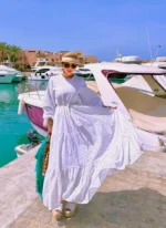 Elegant White Eyelet Maxi Dress with Belt – Summer Chic - Image 2