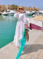 Elegant White Eyelet Maxi Dress with Belt – Summer Chic - Image 3