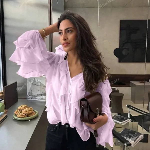 Ethereal Elegance Ruffle Blouse