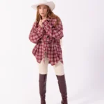 Plaid Flannel Shirt – One Size Burgundy