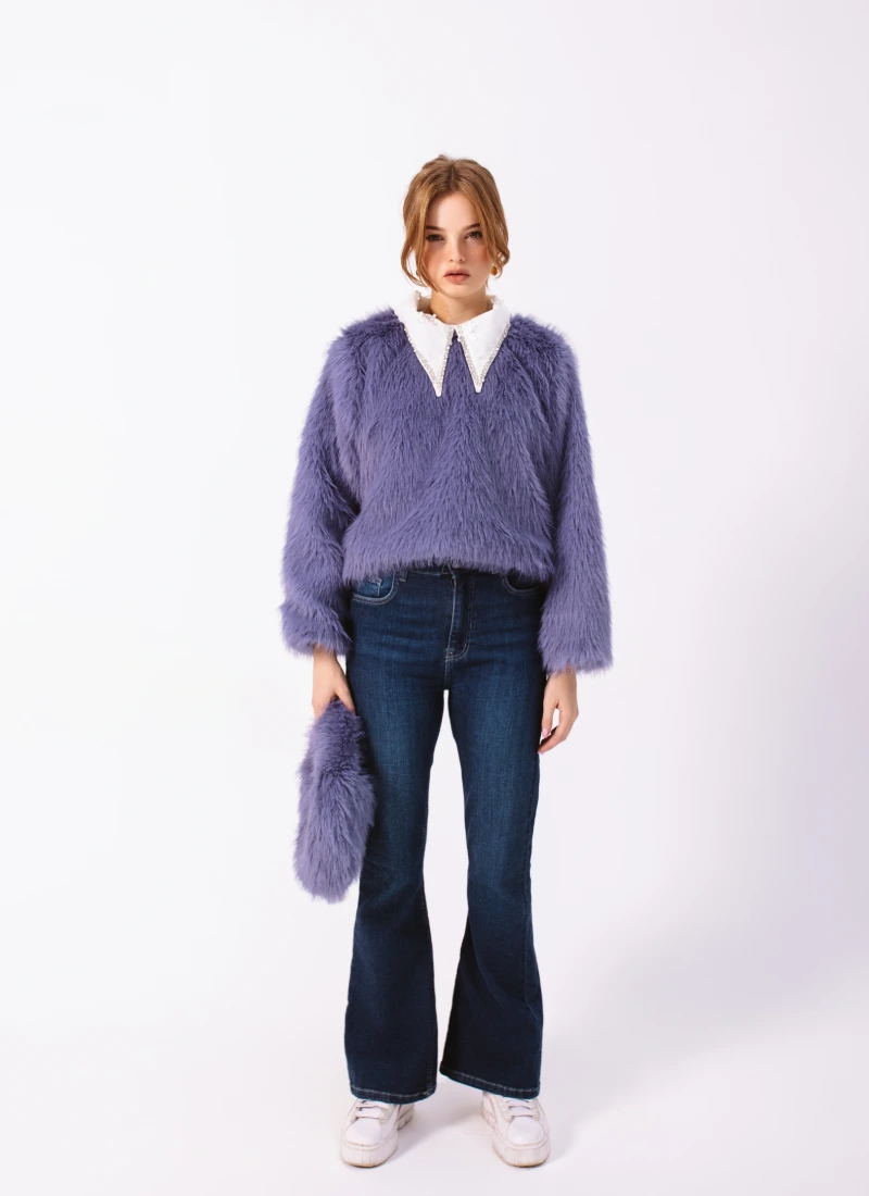 1 Wool & Faux Fur Sweater Purple - Image 1