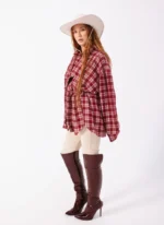 Plaid Flannel Shirt – One Size Burgundy - Image 4