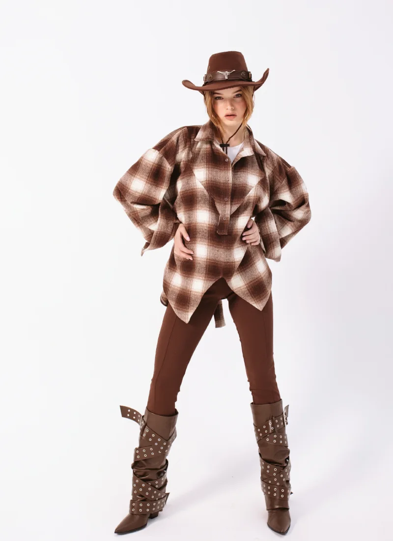 2 (3) Plaid Flannel Shirt – One Size Brown - Image 1