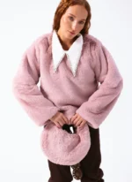 Wool & Faux Fur Sweater Dusty Pink - Image 3