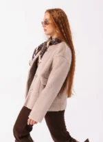 Padded Wool Jacket Beige - Image 3