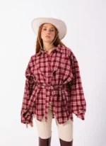 Plaid Flannel Shirt – One Size Burgundy - Image 3