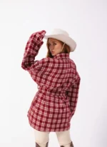 Plaid Flannel Shirt – One Size Burgundy - Image 2