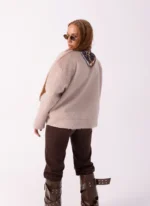 Padded Wool Jacket Beige - Image 4