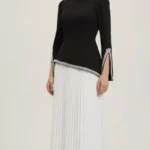 Modaci Noir Pearl Pleated Dress