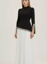 Modaci Noir Pearl Pleated Dress
