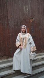 Embroidered linen kaftan